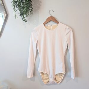 Cover Perforated Ivory One Piece Swim Suit. Size Small.